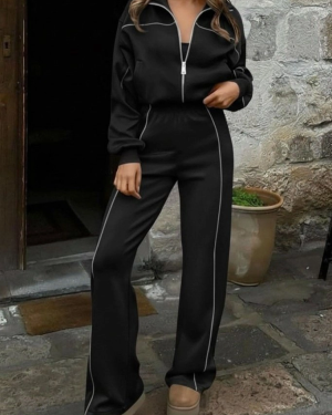 Kadın Uzun Kollu önden Fermuarlı Bluz Ve Pantolon Modal Ikili Takım