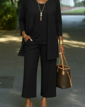 Kadın Uzun Kollu önü Açık Modal Ceket Kolsuz Viskon Iki Iplik Bluz Ve Pantolon üçlü Takım