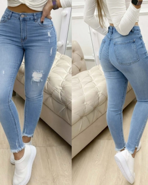 Kadın Yüksek Bel Yırtık Desenli Skınny Kot Pantolon