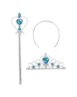 Karlar Ülkesi Elsa Mavi Kalpli Taç ve Mavi Asa Seti Çocuk Boy