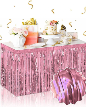 Kendinden Yapışkanlı Rose Gold Metalize Püsküllü Masa Eteği