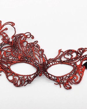Kırmızı Renk Dantel Örgü İşlemeli Parti Maskesi Model 1