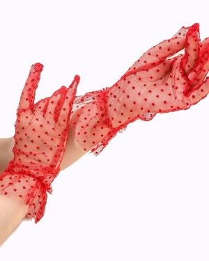 Kısa Boy Likralı Güpürlü Yetişkin Tül Eldiven