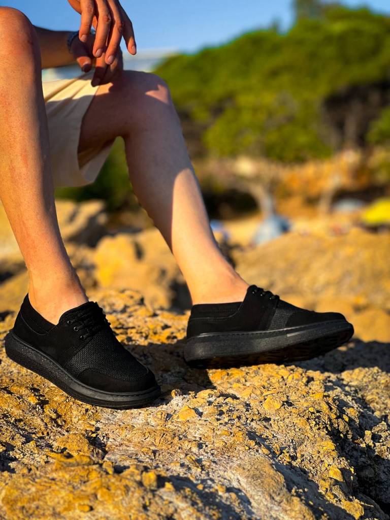 KB-042  Kuback Bağcıklı  Siyah Deri Tozu Siyah Taban Günlük Erkek Ayakkabı