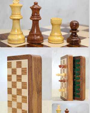 Mıknatıs Taşlı Ahşap Katlanabilir Kutulu Satranç Oyunu 17.5 Cm