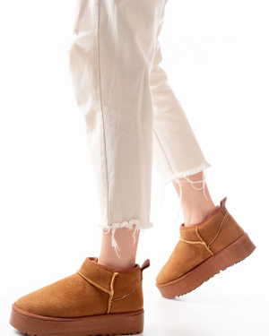 NDR-2850 Taba Süet İçi Kürklü Kışlık Kapalı Burun Kadın Günlük Terlik