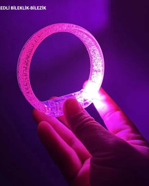 Pembe Led Işıklı Baskı Yapılabilen Pilli Bileklik Bilezik