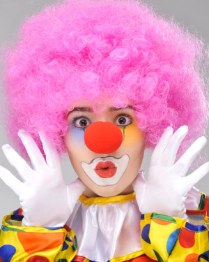 Pembe Renk Kıvırcık Bonus Peruk ve Kırmızı Burun Seti