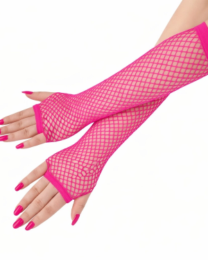 Retro Neon Fuşya File Parmaksız Eldiven 26 cm