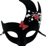 Siyah İncili Taşlı Süet Venedik Parti Maskesi