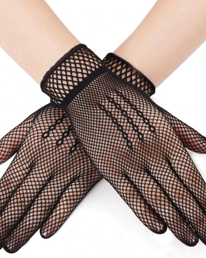 Siyah Renk Likralı File Eldiven Parmaklı Örgü Eldiven Yetişkin Boy