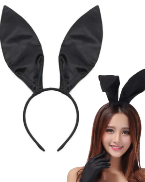 Siyah Renk Saten Kaplama Şekil Verilebilir Tavşan Kulak Taç 35x11 cm