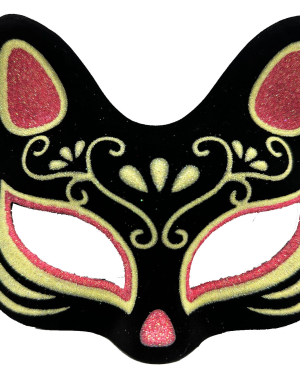 Siyah Süet Kırmızı Sarı Simli Kedi Maskesi