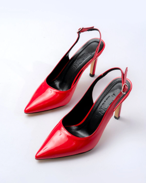 ST-1153 Kırmızı Rugan Günlük Arkası Açık 9 cm Topuklu Kadın Ayakkabı