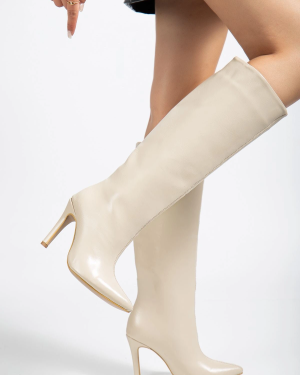 SYT-2004 Bej Mat Kırışık Rugan Günlük Bayan Çizme