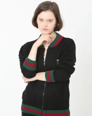 Tam Fermuarlı Triko Hırka - Siyah