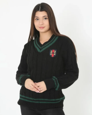 V Yaka Örgülü Kazak - Siyah