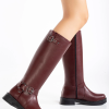 02-312 Bordo Toka Aksesuarlı Fermuarlı Günlük Kadın Çizme