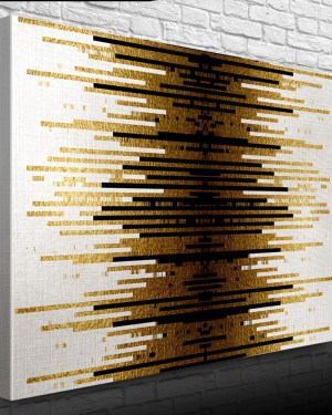 Altın Rengi, Siyah ve Beyaz Çizgili Desen Kanvas Tablo 50 x 70