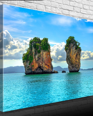 Deniz de İki Adacık, Mavi Tonlarda Fotoğraf Kanvas Tablo 50 x 70