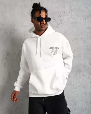 Erkek 98 Baskılı Kapşonlu Sweat - Beyaz