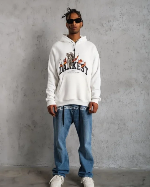 Erkek DANKES Baskılı Kapüşonlu Sweat - Beyaz