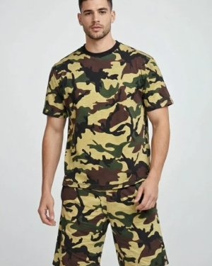 Erkek Kamuflaj Desenli Tişört Şort Takım – Regular Fit Günlük Spor 2’li Yazlık Kombin - Kamuflaj