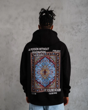 Erkek Kilim Desen Kapüşonlu - Siyah