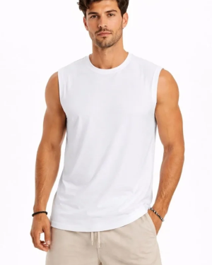 Erkek Sıfır Kolsuz Atlet Bisiklet Yaka Oversize Basic Spor Üst, Günlük Ve Fitness Kullanımına Uygun - Beyaz