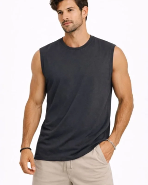 Erkek Sıfır Kolsuz Atlet Bisiklet Yaka Oversize Basic Spor Üst, Günlük Ve Fitness Kullanımına Uygun - Füme