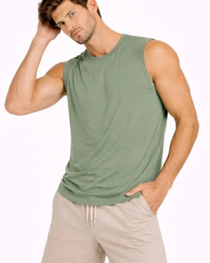 Erkek Sıfır Kolsuz Atlet Bisiklet Yaka Oversize Basic Spor Üst, Günlük Ve Fitness Kullanımına Uygun - Mint Yeşili