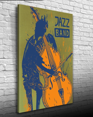 Jazz Band Afişi Yeşil Siyah Turuncu Tonlarda Kanvas Tablo 50 x 70