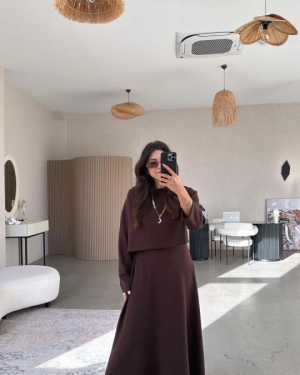 Kadın Uzun Kollu Bluz Ve Ve Askılı Elbise Ikili Takim