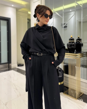 Kadın Uzun Kollu şal Detaylı Bluz Ve Pantolon Ikili Takım