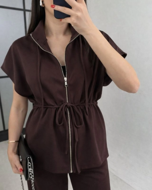 Kadın Yarasa Kol Fermuar Ve Lastikli Bağcık Detay Ceket Pantolon Ikili Takım