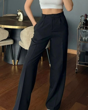 Kadın Yüksek Bel Cepli Ithal Krep Pantolon