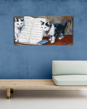 Kediler ve Nota Defteri Kanvas Tablo 60 x 120