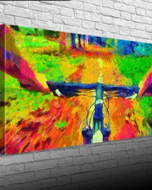 Ormanda Dağ Bisikleti  Kanvas Tablo 60 x 120