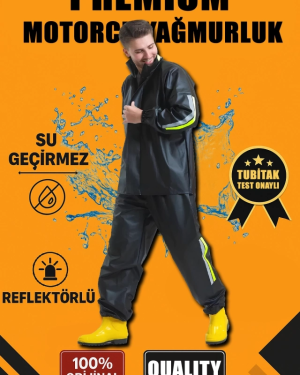 Premium Motorcu Kurye Yağmurluk Takım Su Geçirmez PVC Kumaş Reflektörlü TÜBİTAK Onaylı - Siyah