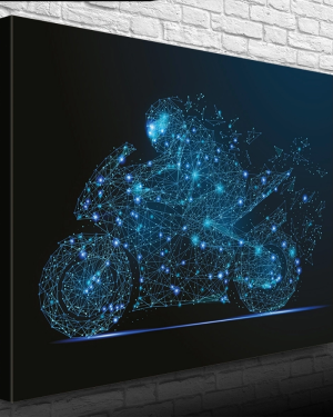Siyah ve Mavi Tonlarda Spor Motosiklet Kanvas Tablo 50 x 70