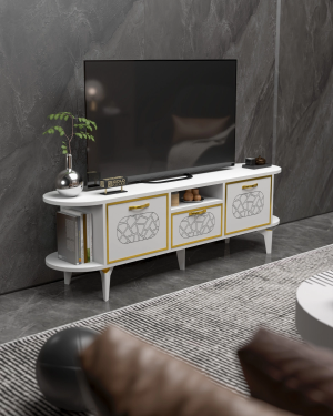 Tv Sehpası Mira Gold 5032 Beyaz 160 Cm 35 Cm 50 Cm