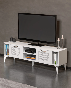 Tv Sehpası Tv Ünitesi Beyaz Gümüş 160 Cm Linya 5043