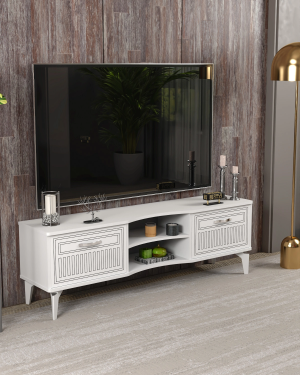 Tv Sehpası Tv Ünitesi Vera Beyaz Çizgili 5053