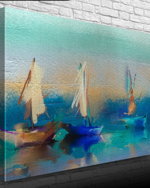Üç Yelkenli Tekne Yağlıboya Kanvas Tablo 50 x 70