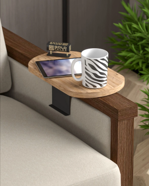 Yan Sehpa Ayarlanabilir Tepsi OVAL Dekoratif Modern Yatay Dikey Koltuk Sehpası CEVİZ