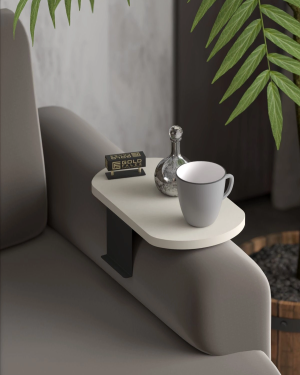 Yan Sehpa Ayarlanabilir Tepsi OVAL Dekoratif Modern Yatay Dikey Koltuk Sehpası KREM