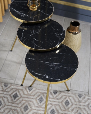 Zigon Sehpa Çift Gold Ceviz Metal