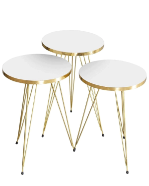 Zigon Sehpa Gold Beyaz Tel Ayak