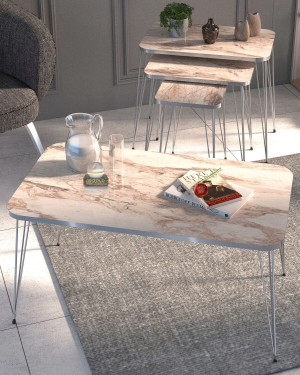 Zigon Sehpa Kr Ve Orta Sehpa Kr Set Gümüş Efes Tel