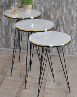 Zigon Sehpa Siyah Tel Ayak Çift Altın Beyaz